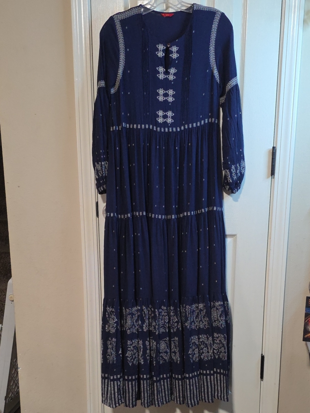 W for Women Navy Maxi Dress with White Embroidery